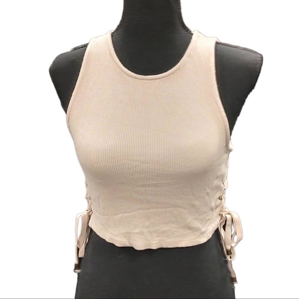 Forever 21 crop top beige round neck sleeveless side tie shirt